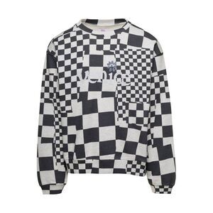 Erl Men Black And White Cecked Sweatshirt In Cotton Man